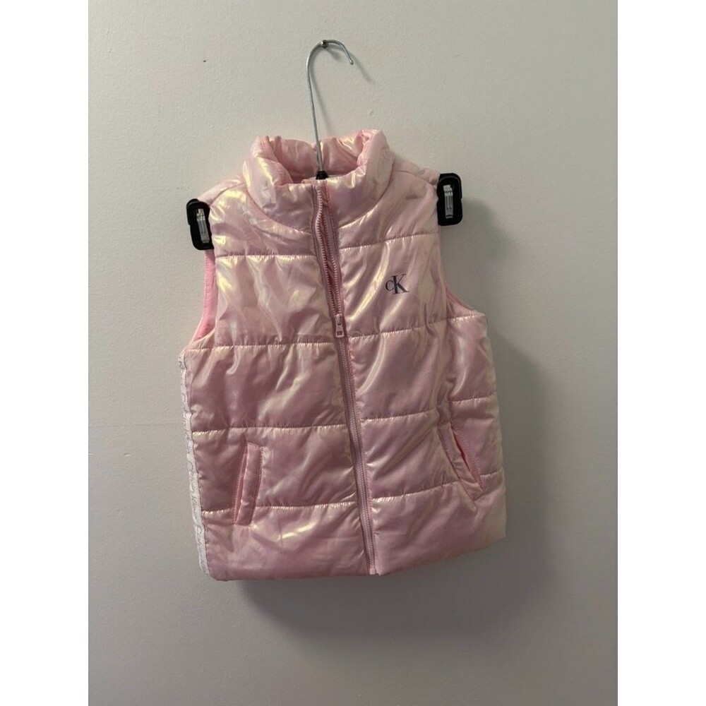 Calvin Klein Jeans Girls Puffer Vest Size 6 Iridescent Pink Logo Tape Full Zip